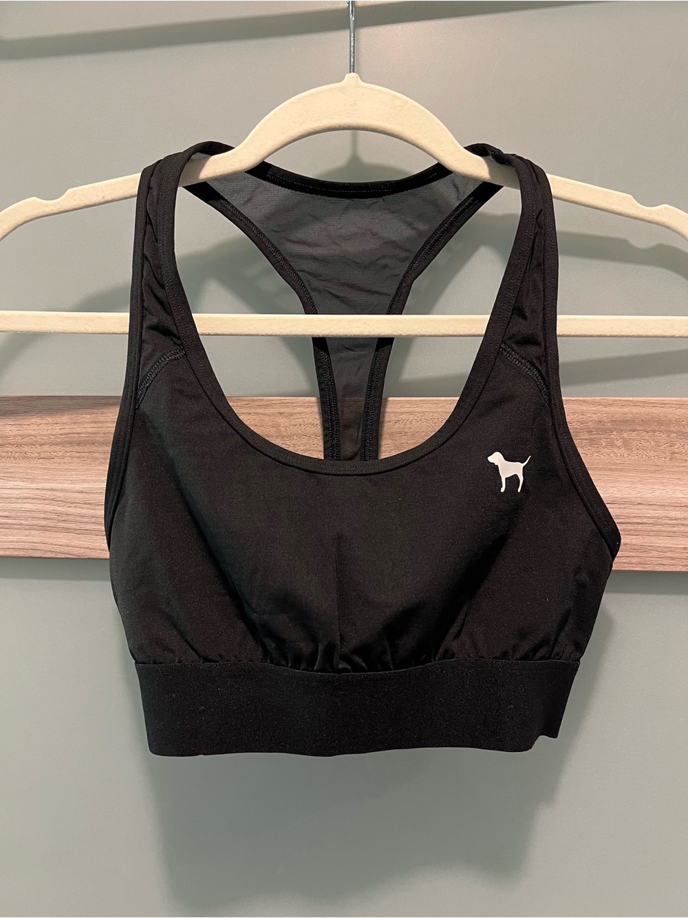 PINK Victoria's Secret | Black Racerback Sports Bra with White Dog Logo